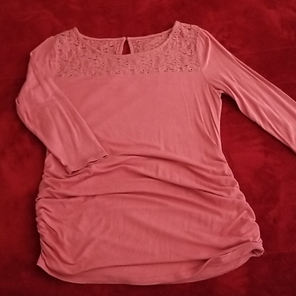 Coral Maternity Top with floral lace accents - Picture 1 of 5